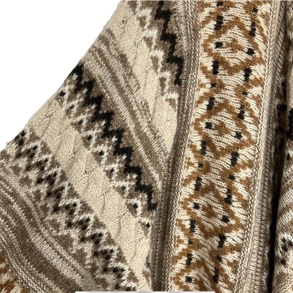 J. Jill Womens Waterfall  Cardigan L Brown Tan Cream Pockets Aztec Wool EUC 2X - Picture 2 of 5